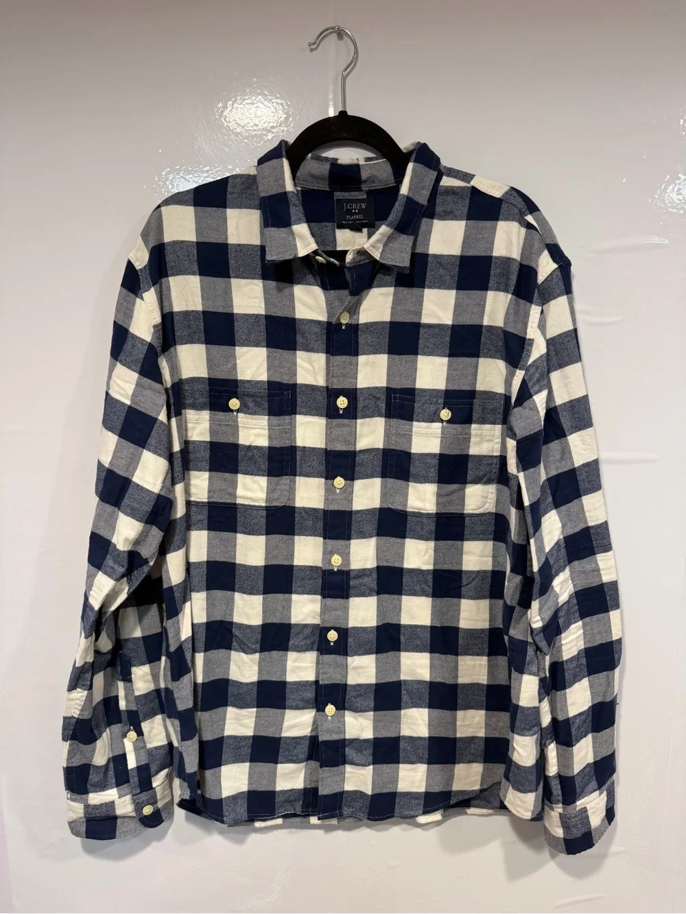 J. Crew Navy and White Buffalo Check Flannel Shirt - Men 100% cotton